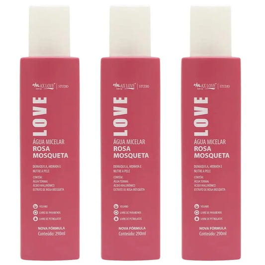Kit c/ 3 Água Micelar Vegana Rosa Mosqueta Max Love 290ml